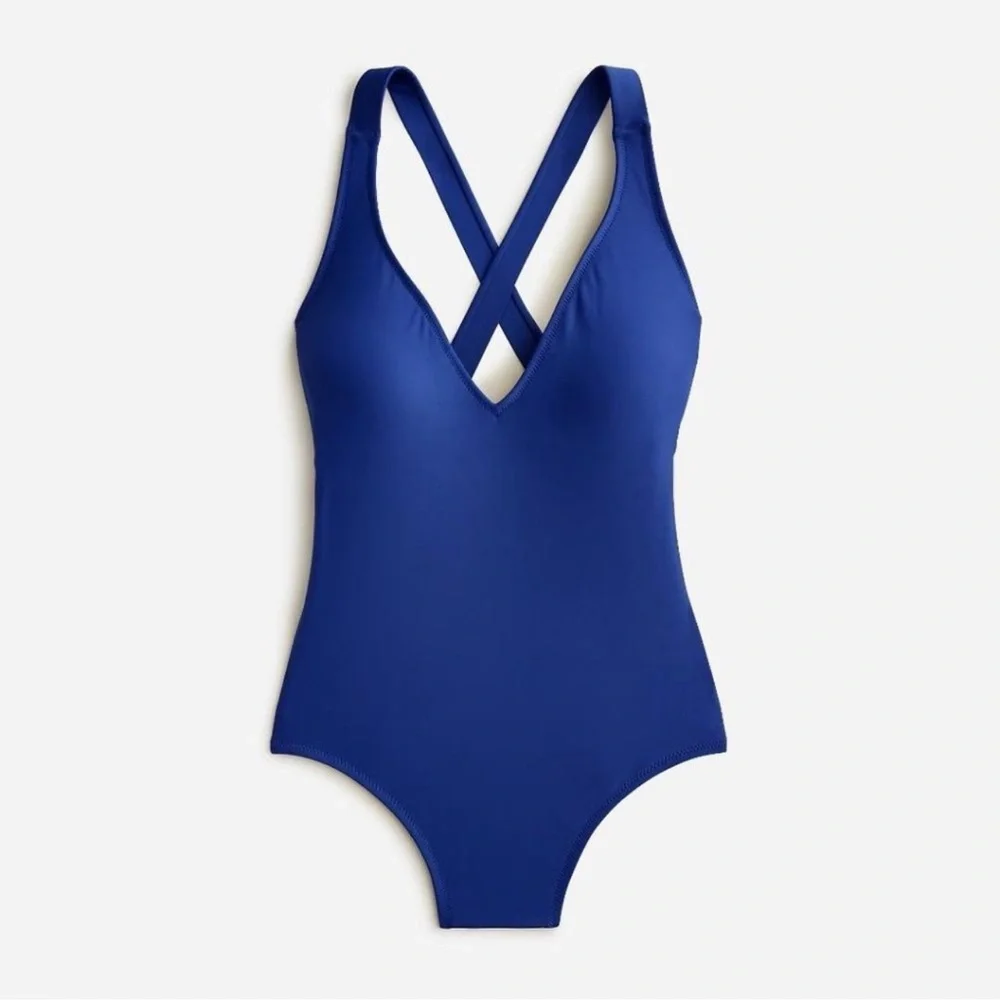 NWT J. Crew Crossback Swimsuit One Piece Blue 12 - Picture 1 of 12